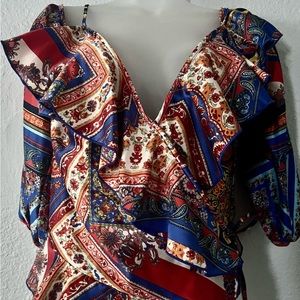 Women ruffled cold shoulder top blouse